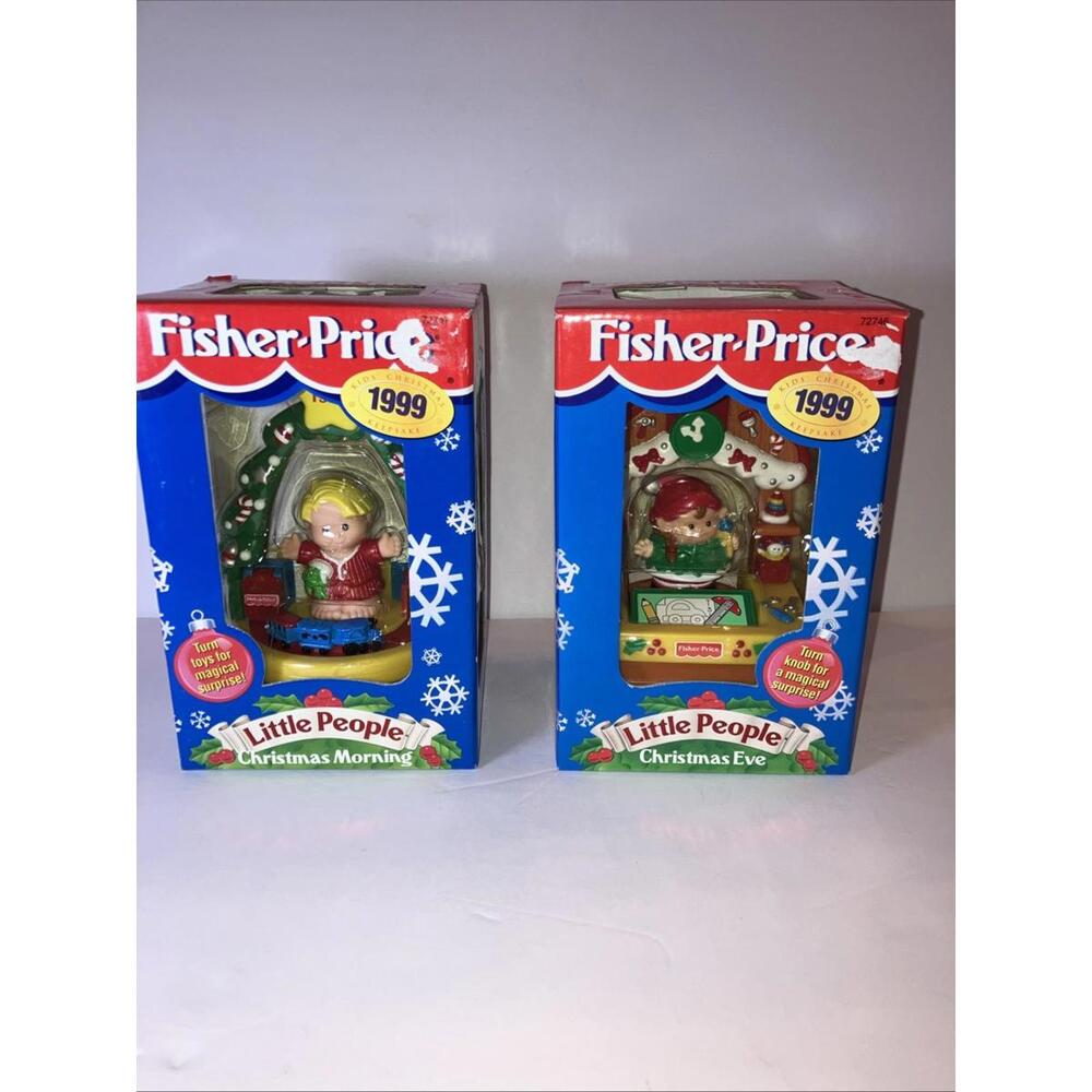 (2) VINTAGE 99’ Fisher Price Little People Ornaments Christmas Eve & Morning NEW - Picture 5 of 8